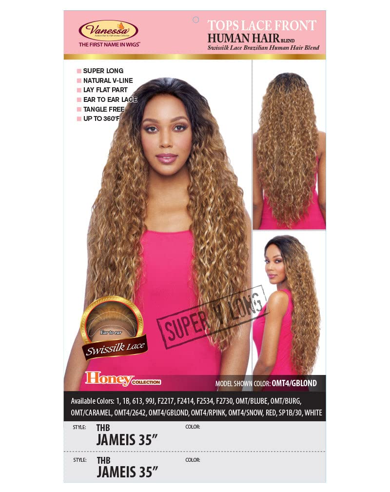 VANESSA Honey Collection Tops Lace Front Long Length Curly Wave Style Brazilian Human Hair Blend Wig - THB JAMEIS 35 (1B) - Image 5