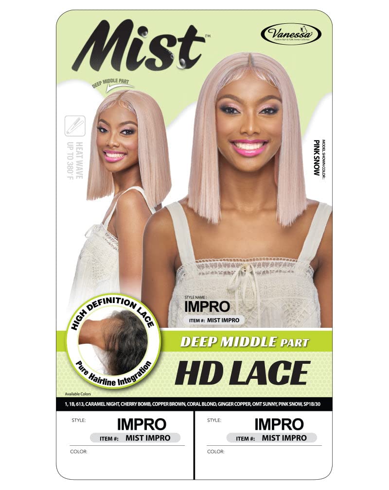 VANESSA Mist HD Lace Deep Middle Part Medium Length Straight Blunt Cut Style Heat Wave Synthetic Wig - MIST IMPRO (1B) - Image 5