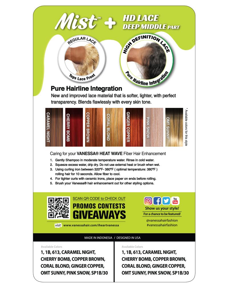 VANESSA Mist HD Lace Deep Middle Part Medium Length Straight Blunt Cut Style Heat Wave Synthetic Wig - MIST IMPRO (1B) - Image 6